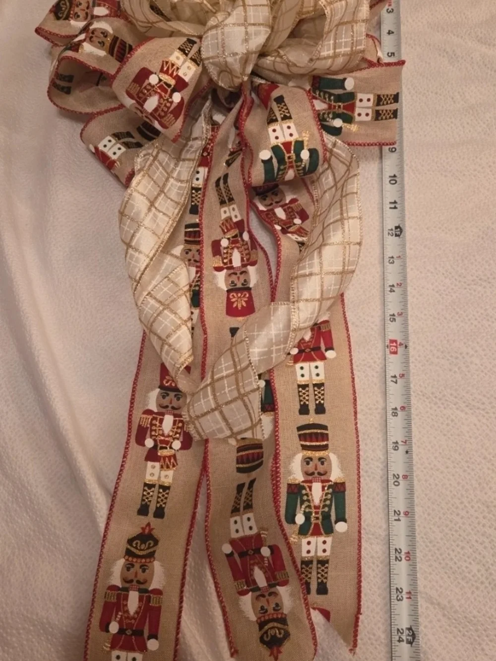Festive Nutcracker Holiday Bow - Cream and Red